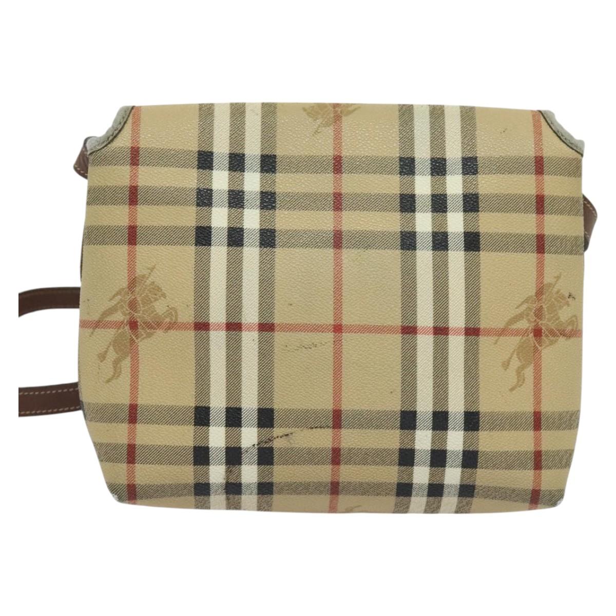 Burberrys Nova Check Shoulder Bag PVC Beige Brown gold Auth BD1678