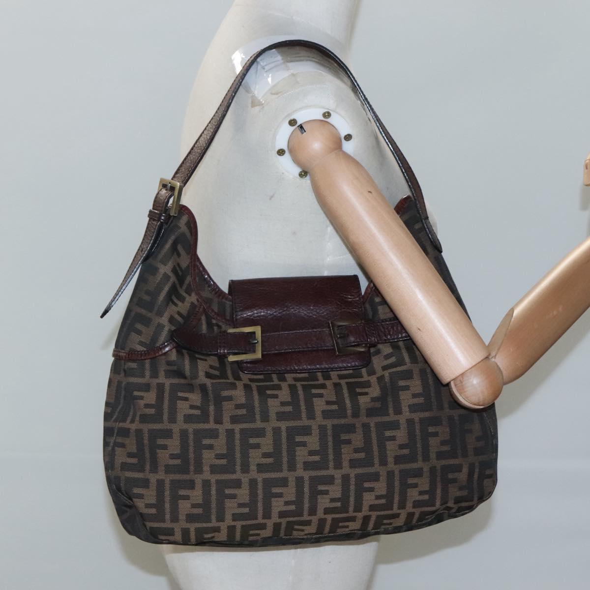 FENDI Zucca Canvas Shoulder Bag Black Brown Auth BD1699V