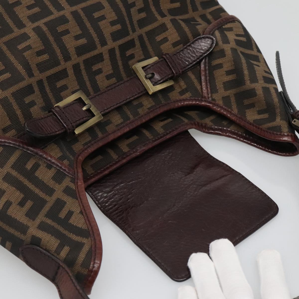 FENDI Zucca Canvas Shoulder Bag Black Brown Auth BD1699V