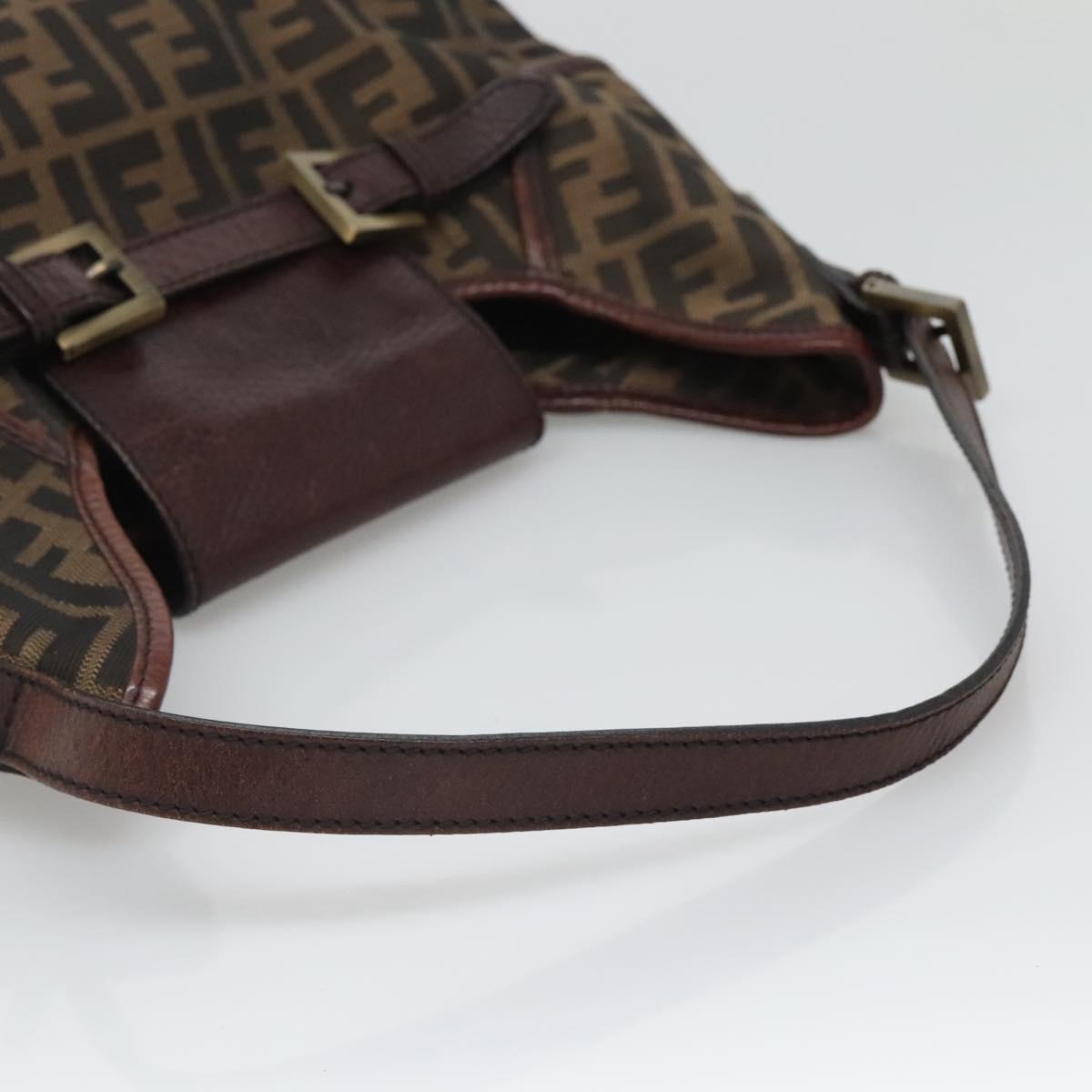 FENDI Zucca Canvas Shoulder Bag Black Brown Auth BD1699V