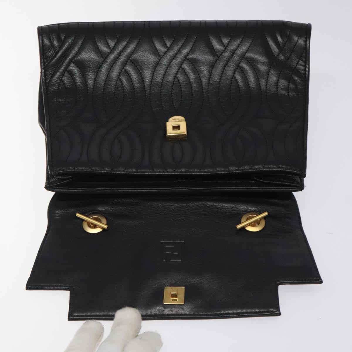 FENDI Pasta Hand Bag Leather Black Auth BD1700V