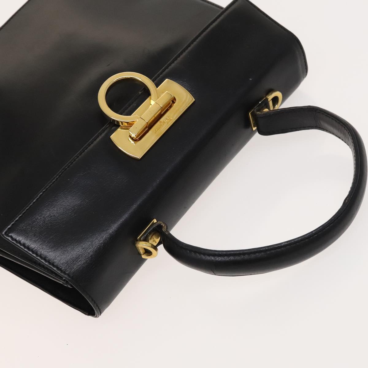 Salvatore Ferragamo Gancini Hand Bag Leather 2way Black Gold Auth BD1703