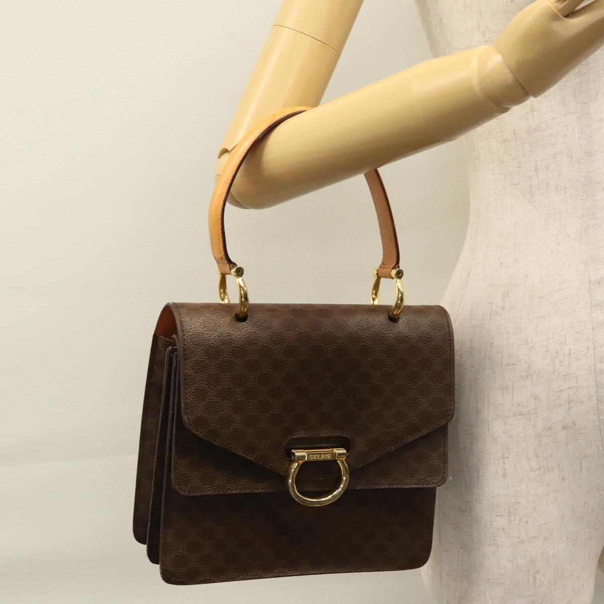 CELINE Macadam Canvas Hand Bag PVC Leather Brown Gold Auth BD171
