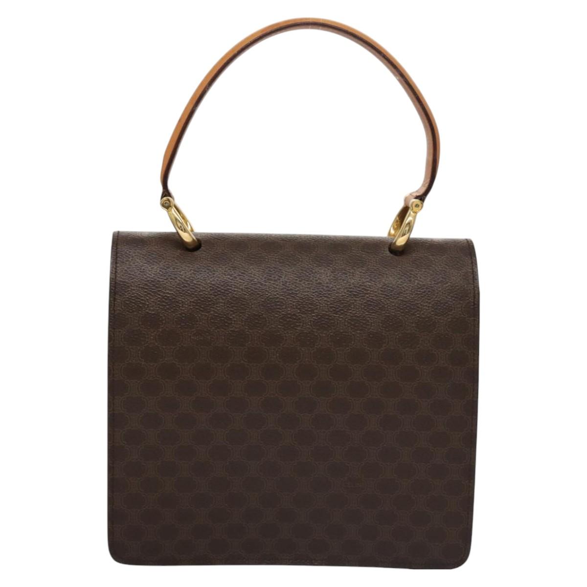 CELINE Macadam Canvas Hand Bag PVC Leather Brown Gold Auth BD171