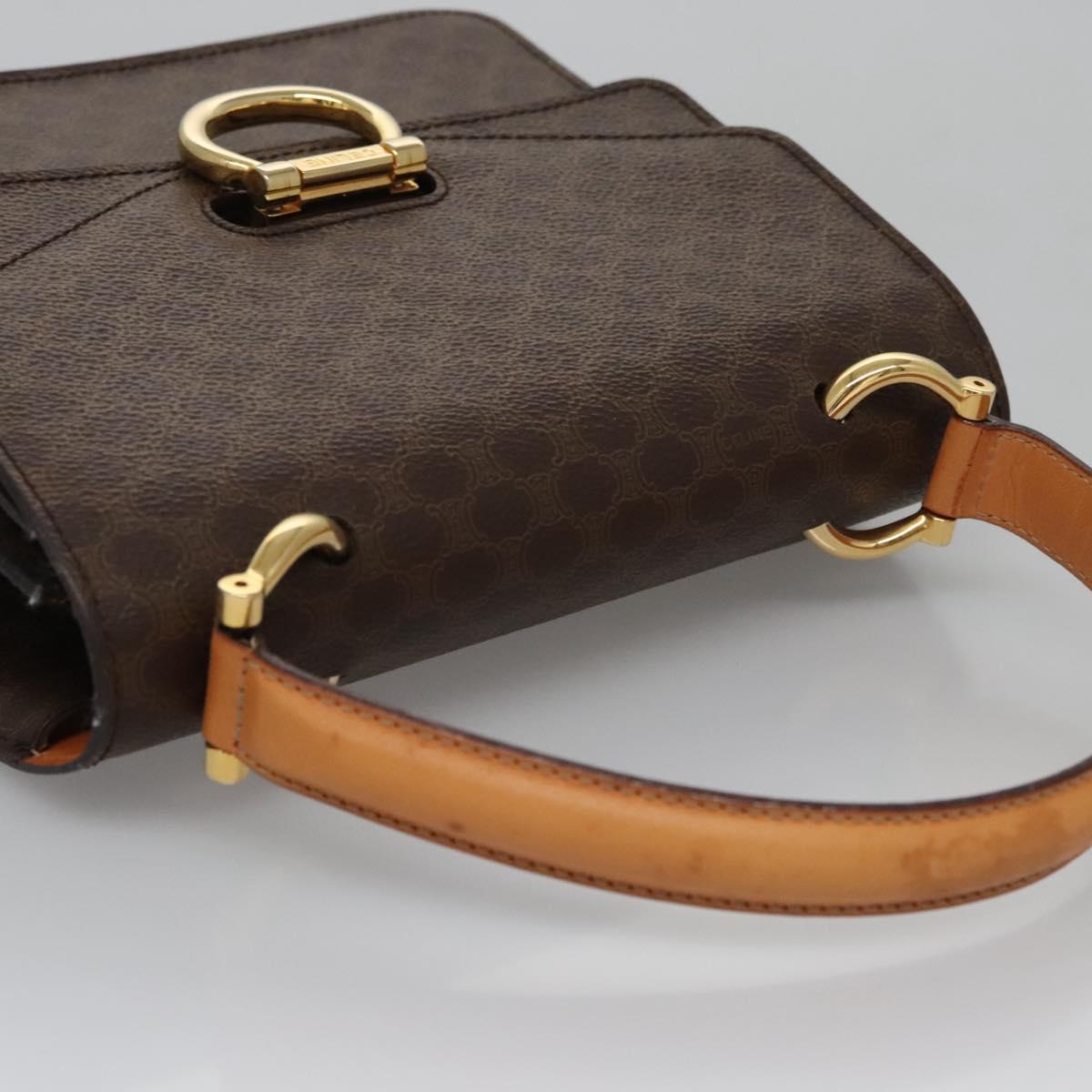 CELINE Macadam Canvas Hand Bag PVC Leather Brown Gold Auth BD171