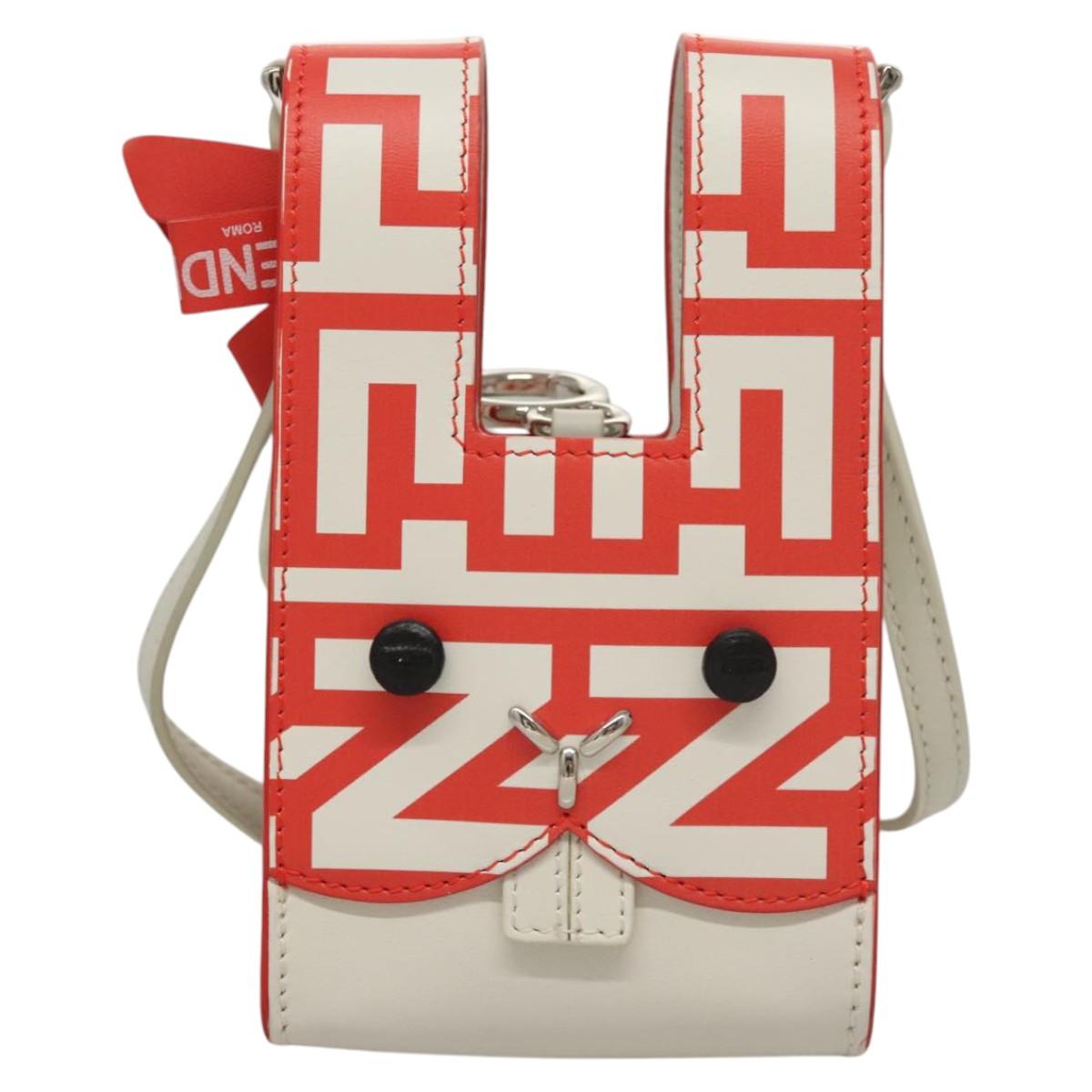 FENDI Bunny Mark Jacobs Collaboration Bag Leather White Red Silver Auth BD1711M