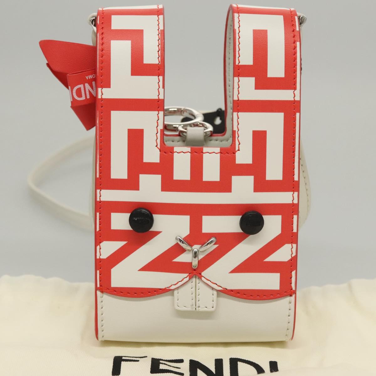 FENDI Bunny Mark Jacobs Collaboration Bag Leather White Red Silver Auth BD1711M