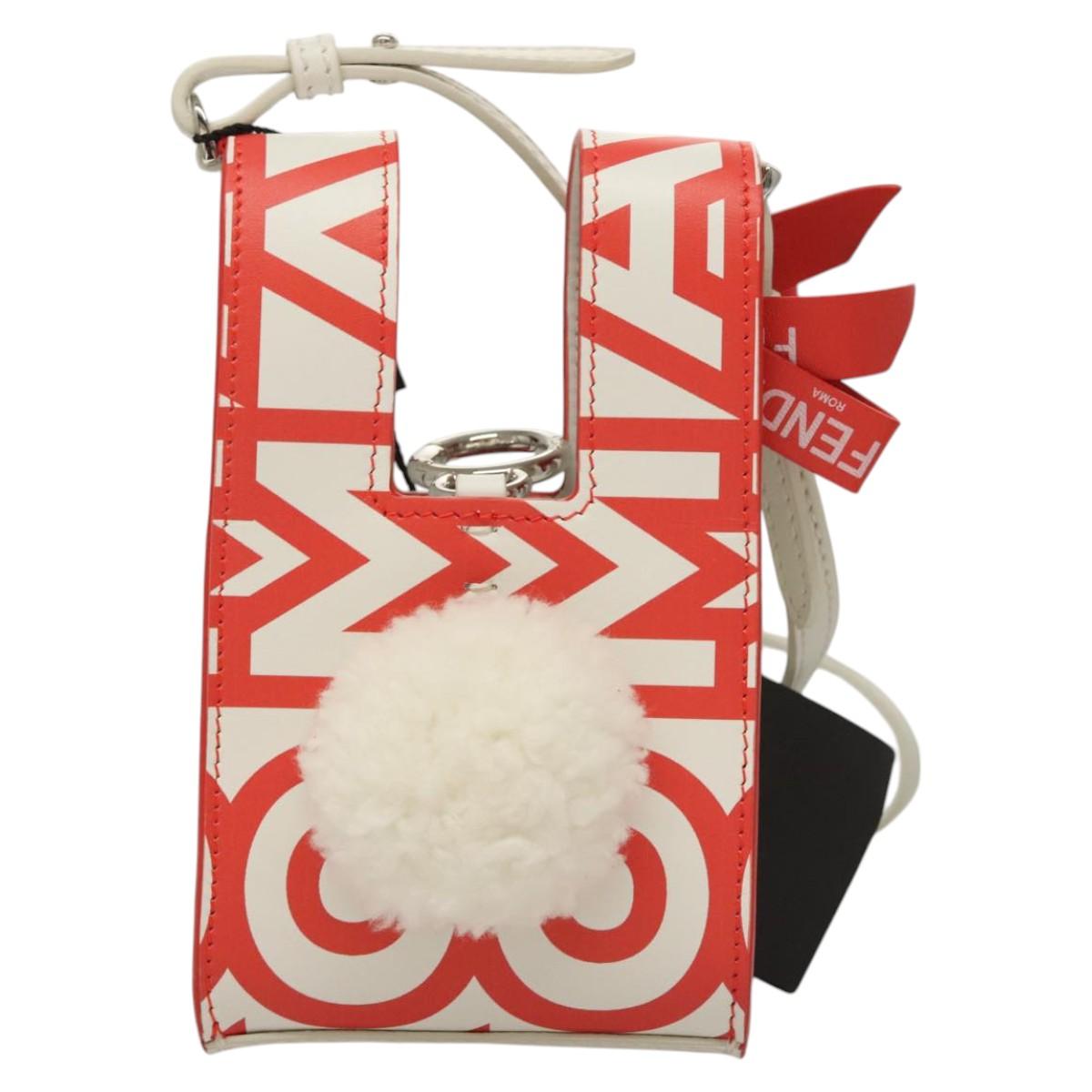 FENDI Bunny Mark Jacobs Collaboration Bag Leather White Red Silver Auth BD1711M