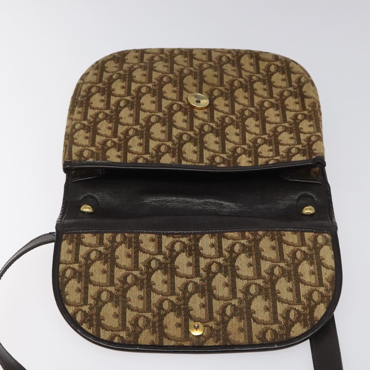 Christian Dior Trotter Canvas Shoulder Bag Brown Gold Auth BD172