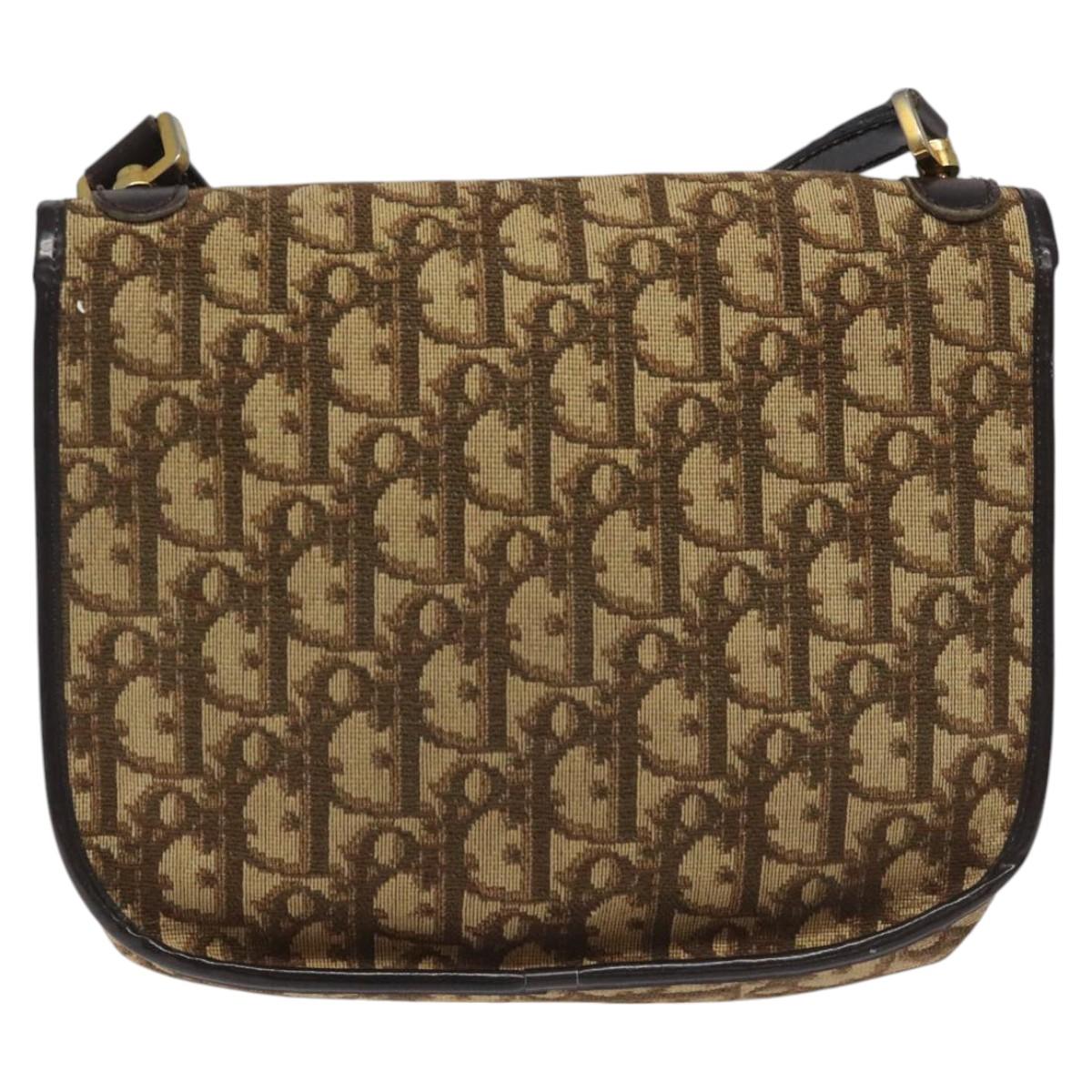 Christian Dior Trotter Canvas Shoulder Bag Brown Gold Auth BD172