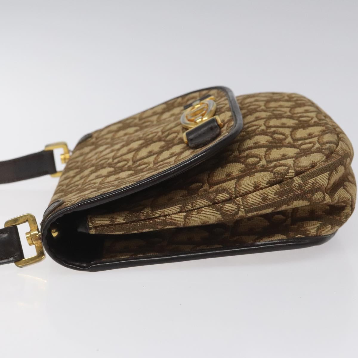 Christian Dior Trotter Canvas Shoulder Bag Brown Gold Auth BD172