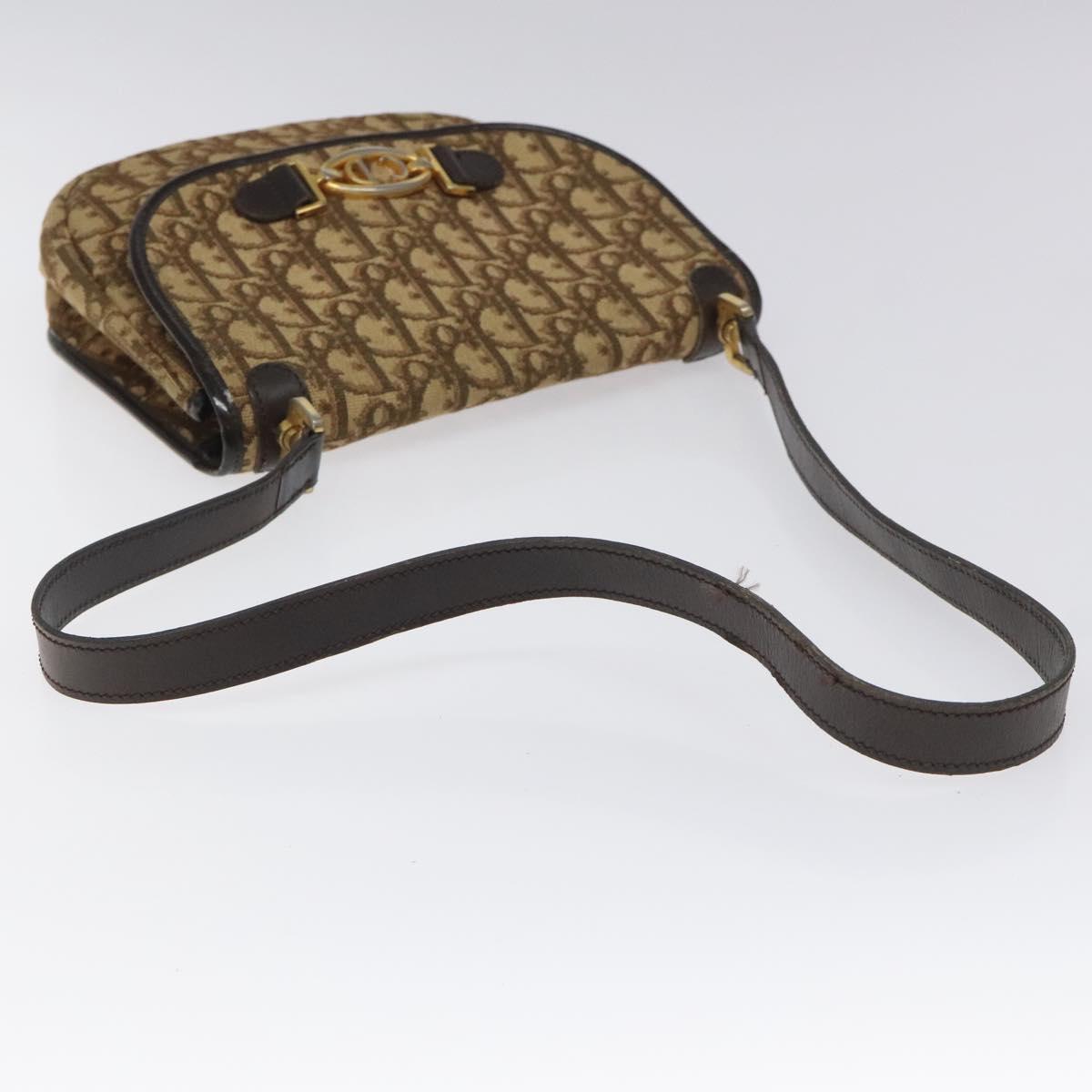 Christian Dior Trotter Canvas Shoulder Bag Brown Gold Auth BD172
