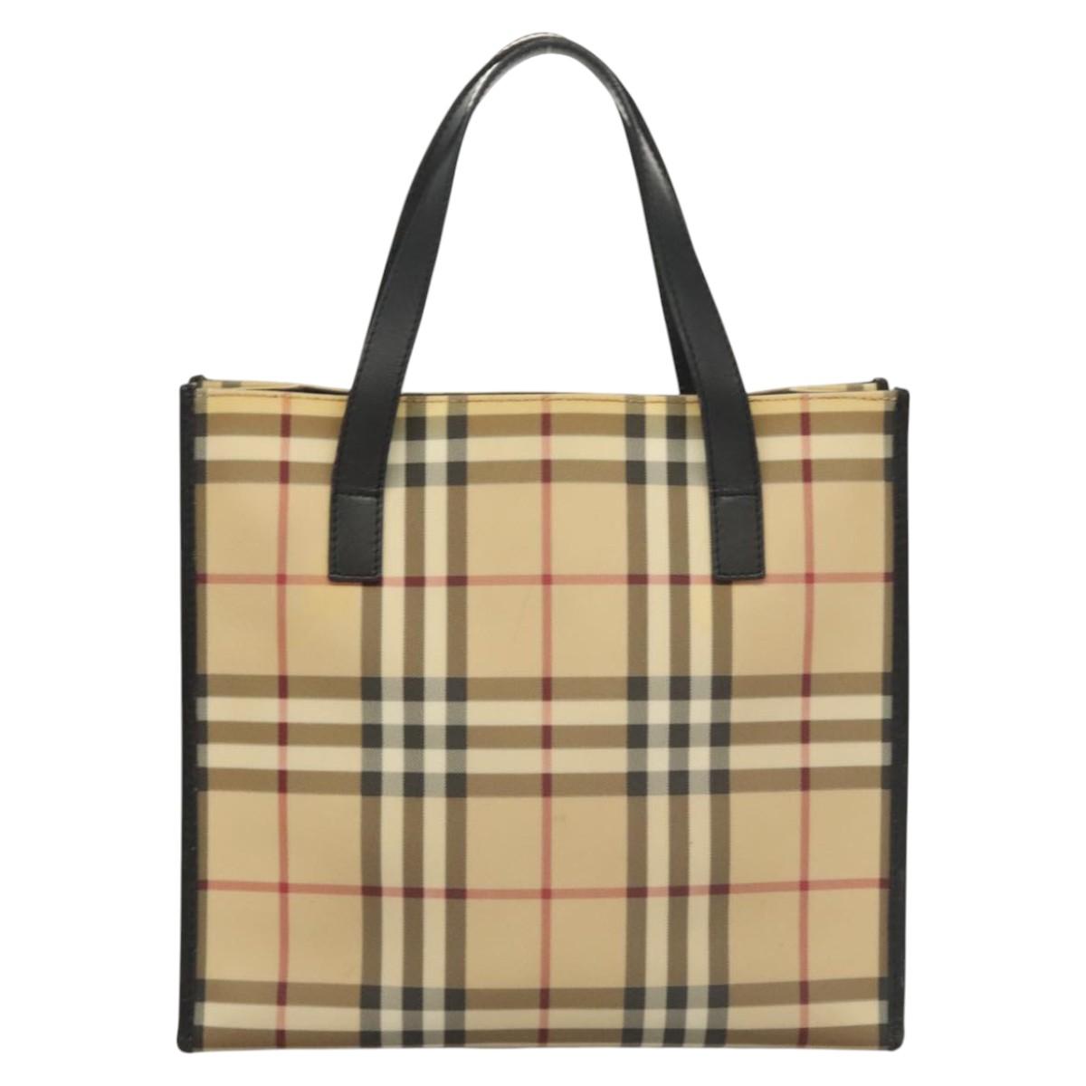 BURBERRY Nova Check Hand Bag PVC Beige Silver black Auth BD1739