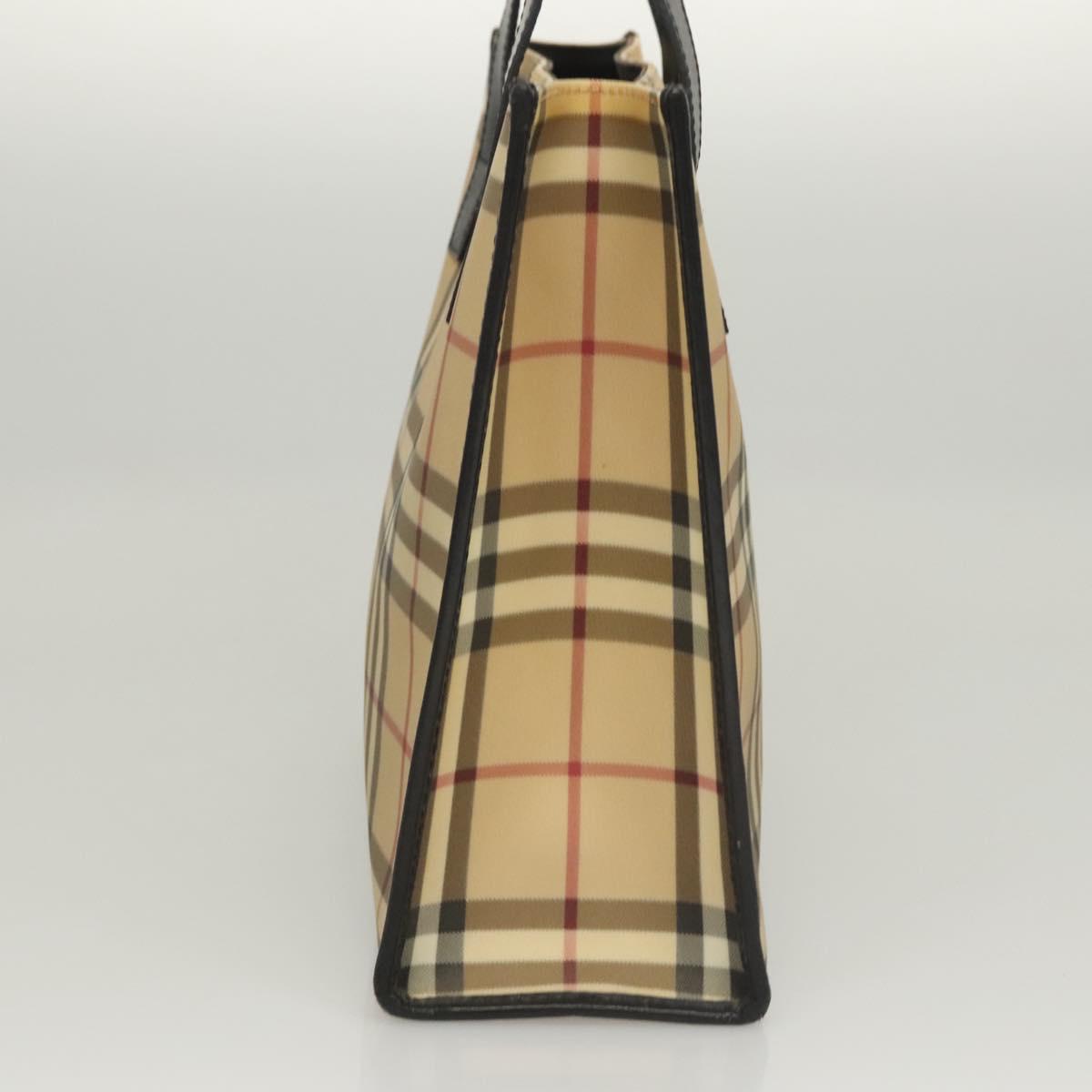 BURBERRY Nova Check Hand Bag PVC Beige Silver black Auth BD1739
