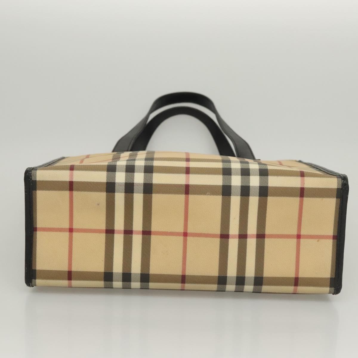 BURBERRY Nova Check Hand Bag PVC Beige Silver black Auth BD1739