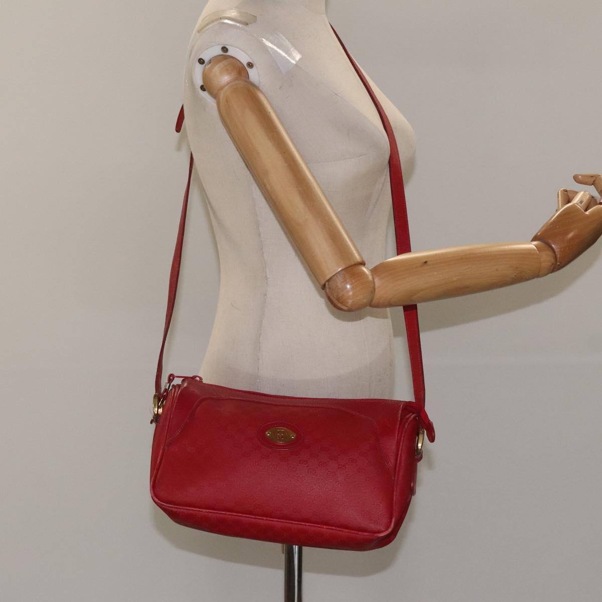 GUCCI Micro GG Supreme Shoulder Bag PVC Gold Red Auth BD174