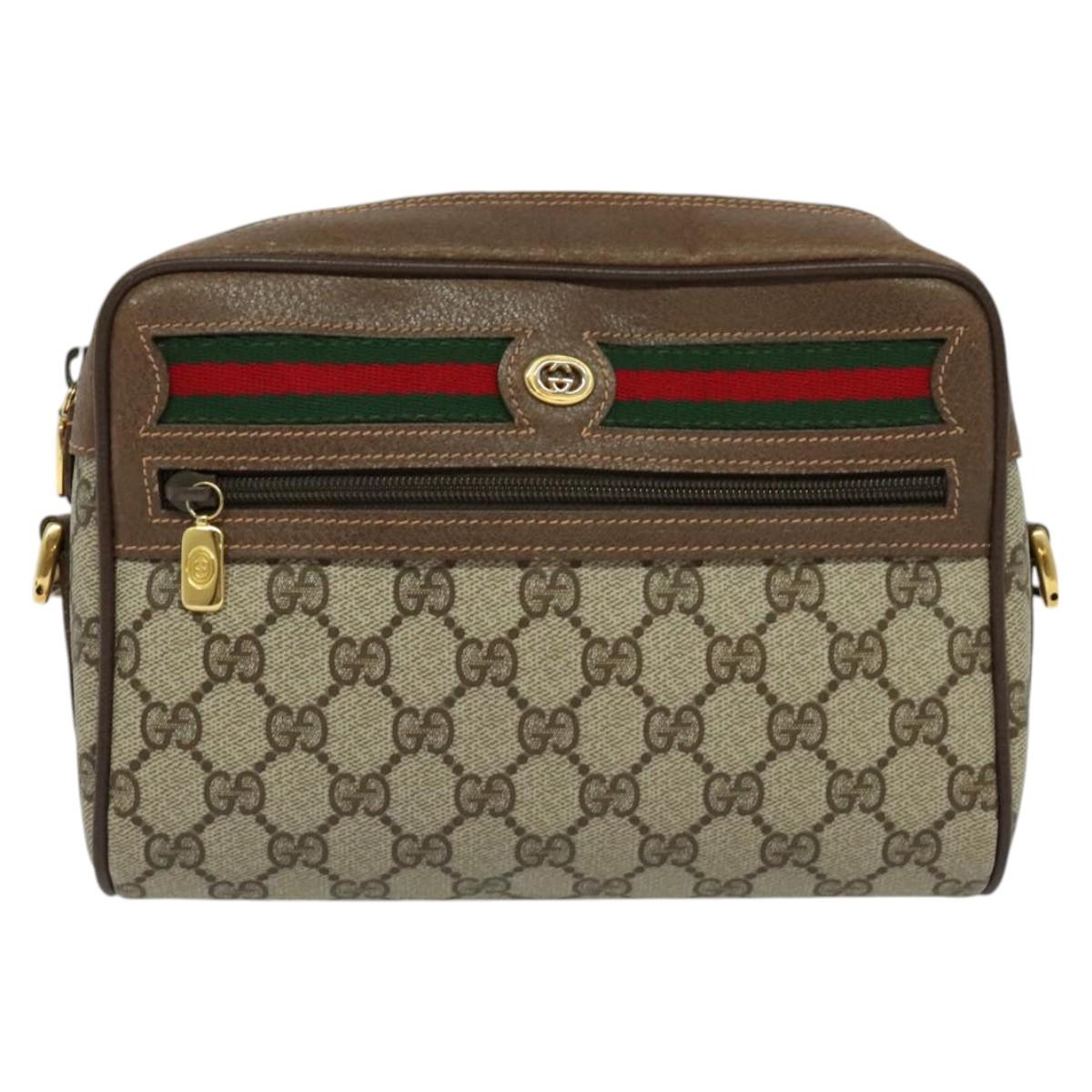 GUCCI GG Supreme Web Sherry Line Bag PVC 2way Beige Gold 56 02 087 Auth BD1741