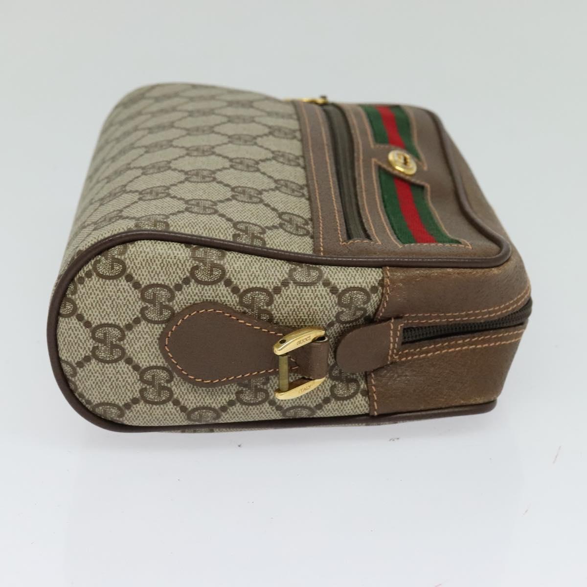 GUCCI GG Supreme Web Sherry Line Bag PVC 2way Beige Gold 56 02 087 Auth BD1741