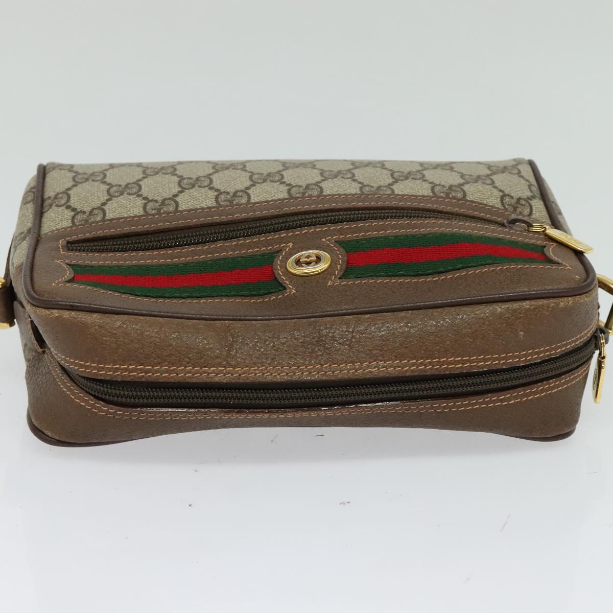 GUCCI GG Supreme Web Sherry Line Bag PVC 2way Beige Gold 56 02 087 Auth BD1741
