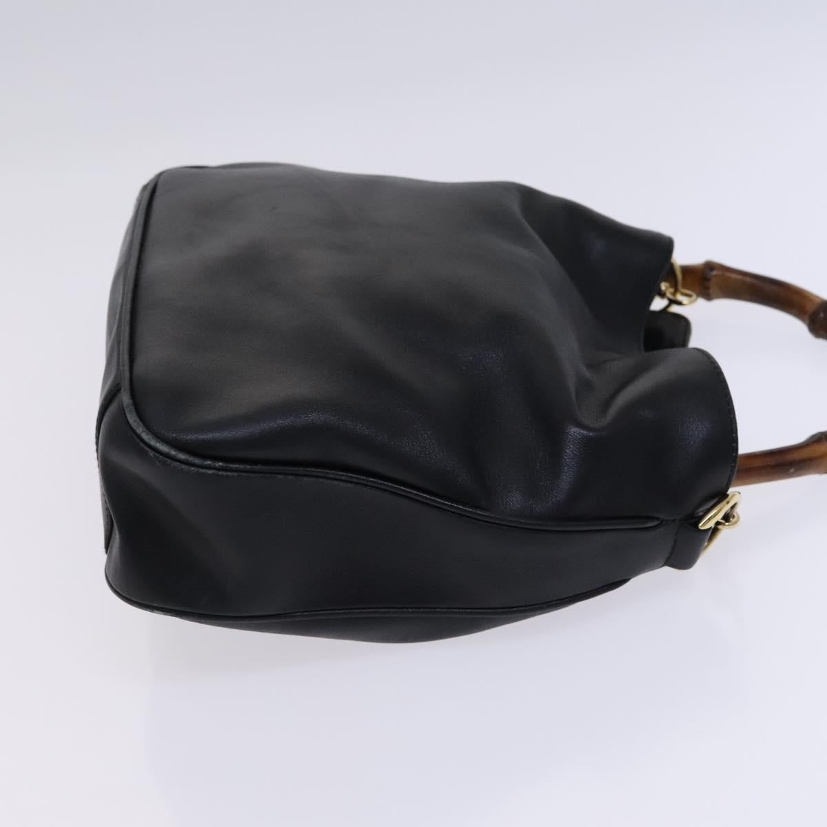 GUCCI Bamboo Hand Bag Leather 2way Black Gold 001 1638 Auth BD1743