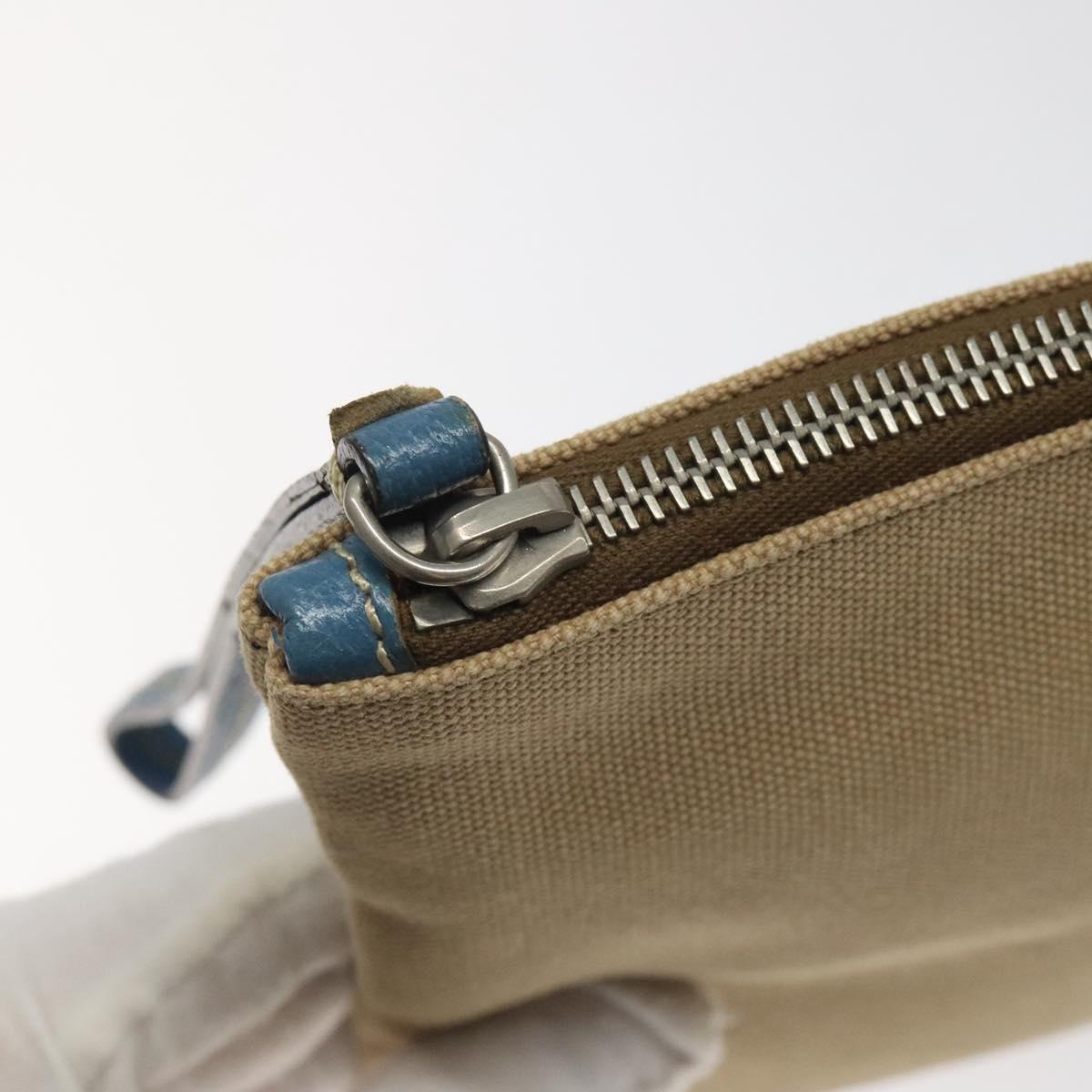 PRADA Clutch Bag Canvas Beige Silver Auth BD1747