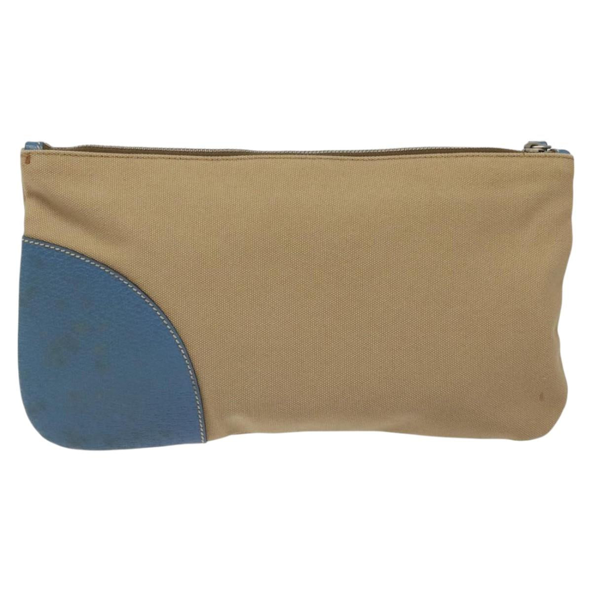 PRADA Clutch Bag Canvas Beige Silver Auth BD1747