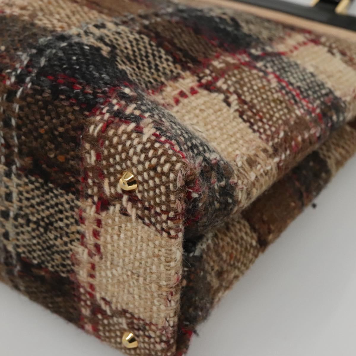 BURBERRY Nova Check Tote Bag Wool Beige Black gold Auth BD1763