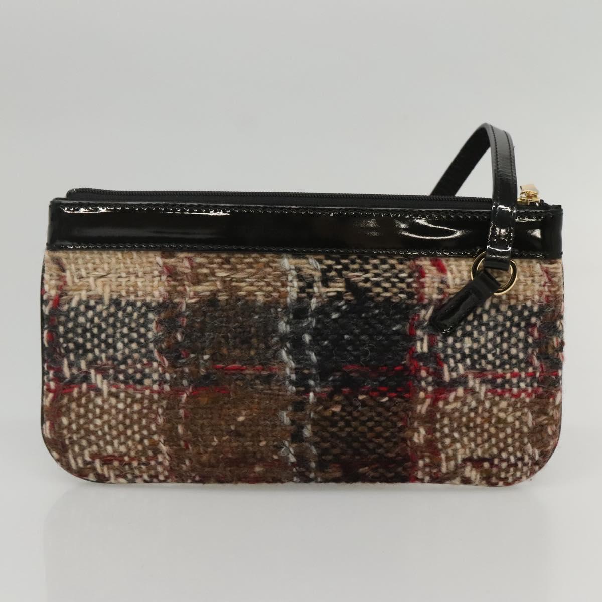 BURBERRY Nova Check Tote Bag Wool Beige Black gold Auth BD1763