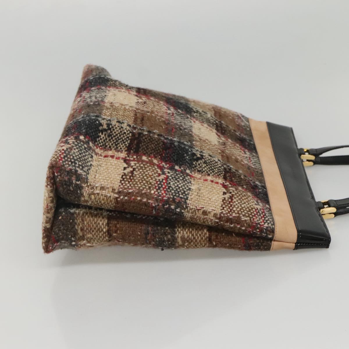BURBERRY Nova Check Tote Bag Wool Beige Black gold Auth BD1763