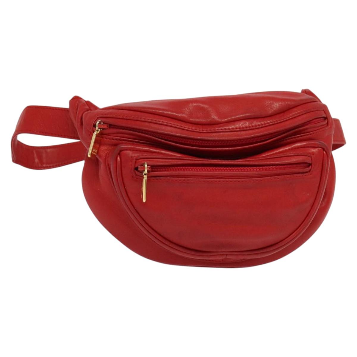 GUCCI Waist bag Leather Red Gold Auth BD1765