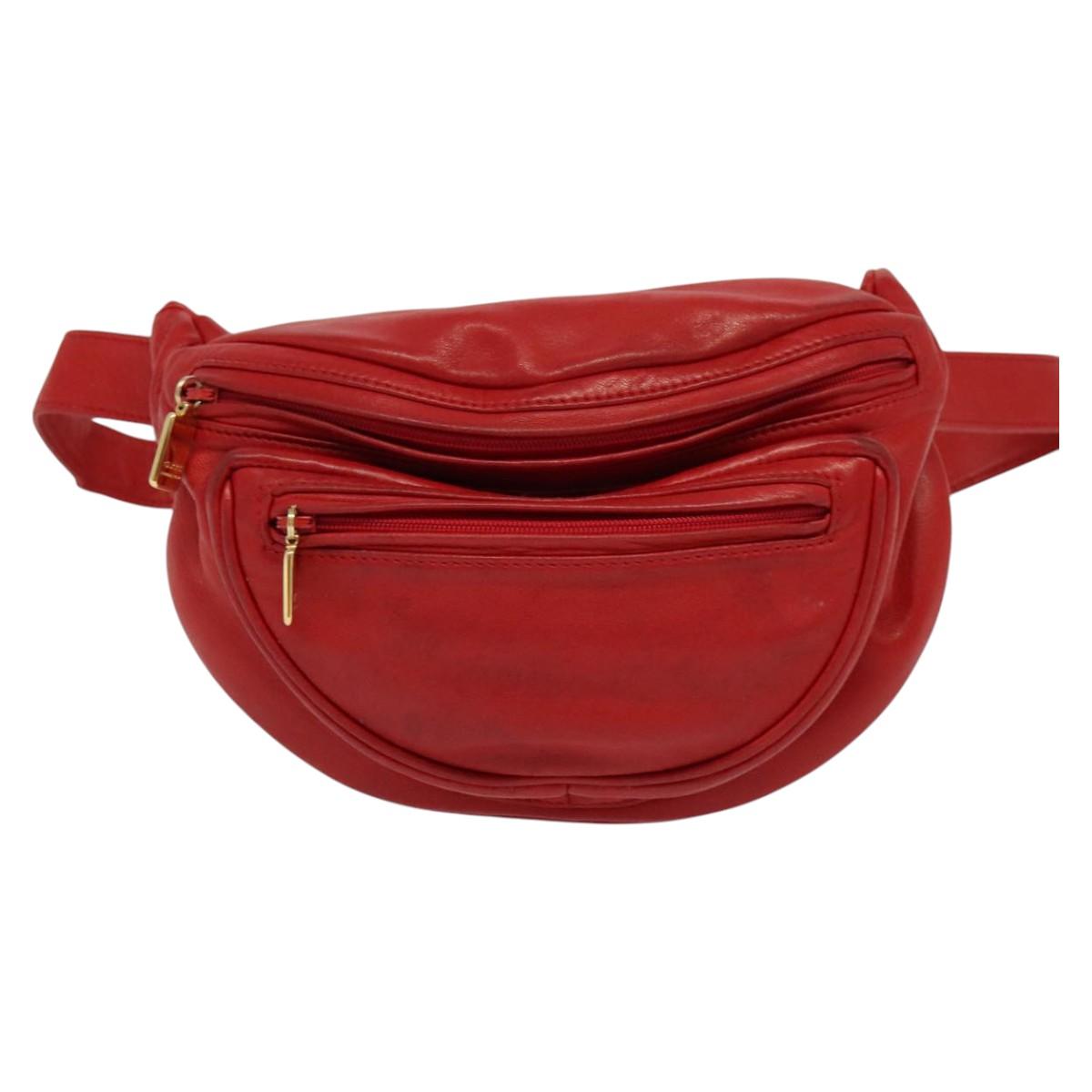 GUCCI Waist bag Leather Red Gold Auth BD1765