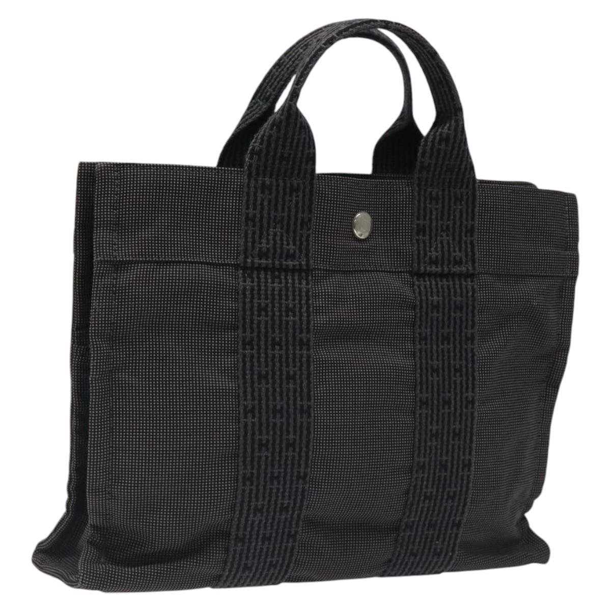 HERMES Her Line PM Tote Bag Canvas Gray Silver Auth BD1768
