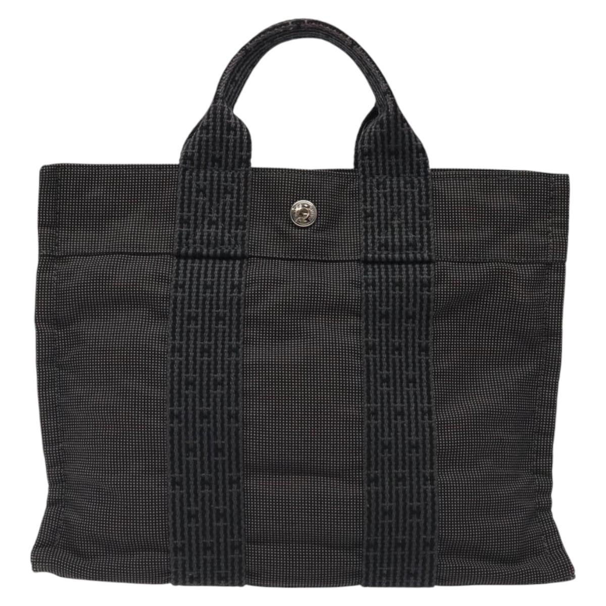 HERMES Her Line PM Tote Bag Canvas Gray Silver Auth BD1768