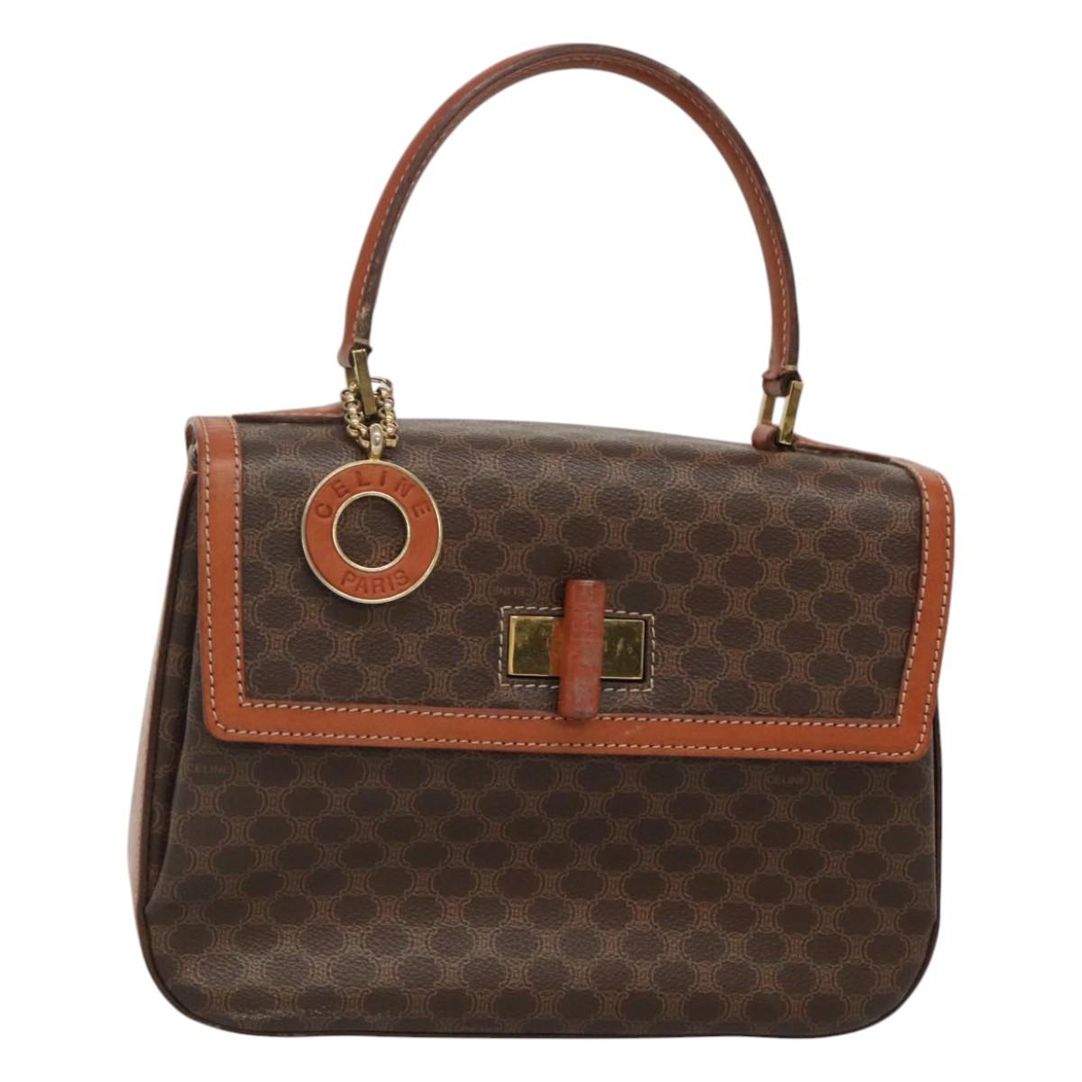 CELINE Macadam Canvas Hand Bag PVC Leather Brown Gold Auth BD1780