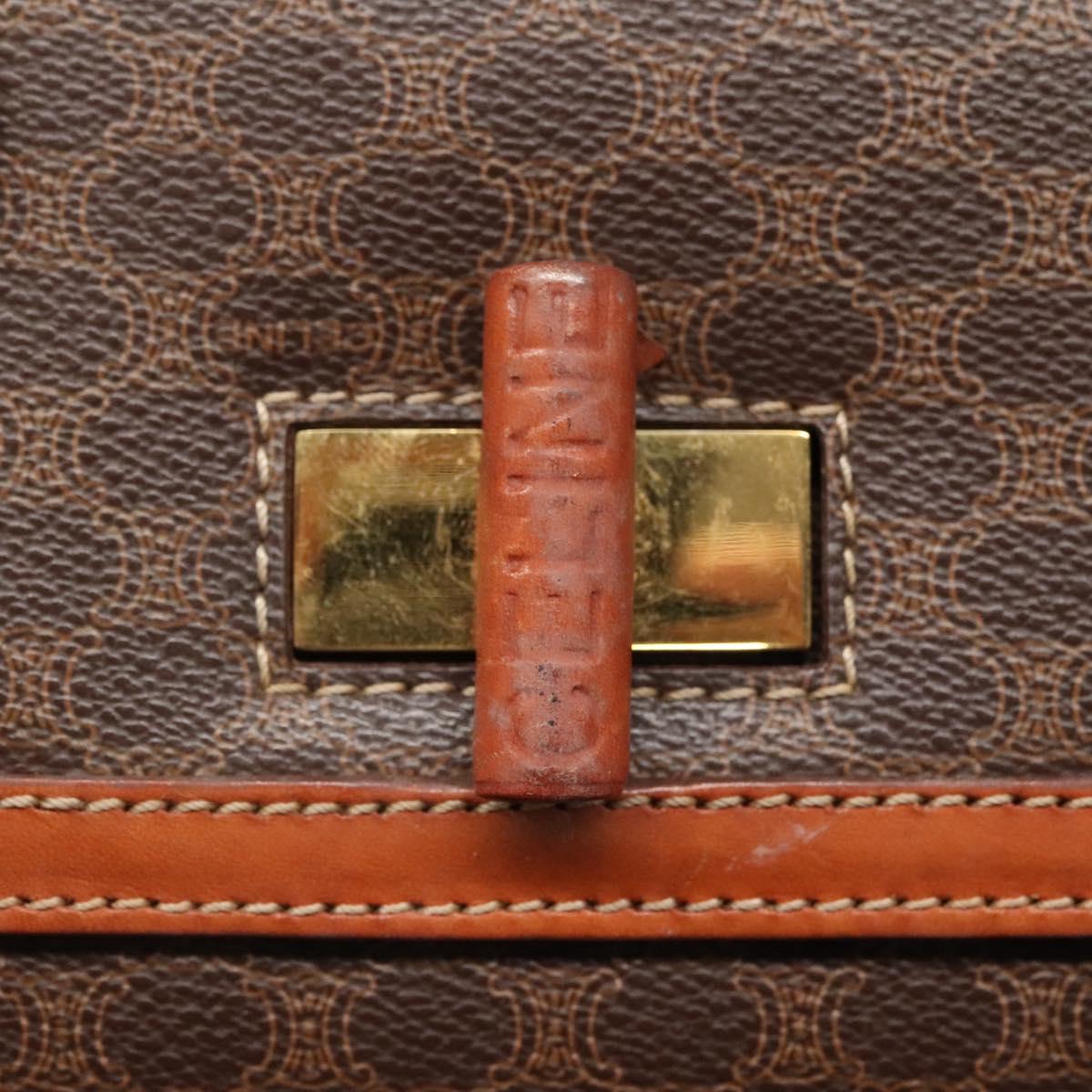 CELINE Macadam Canvas Hand Bag PVC Leather Brown Gold Auth BD1780