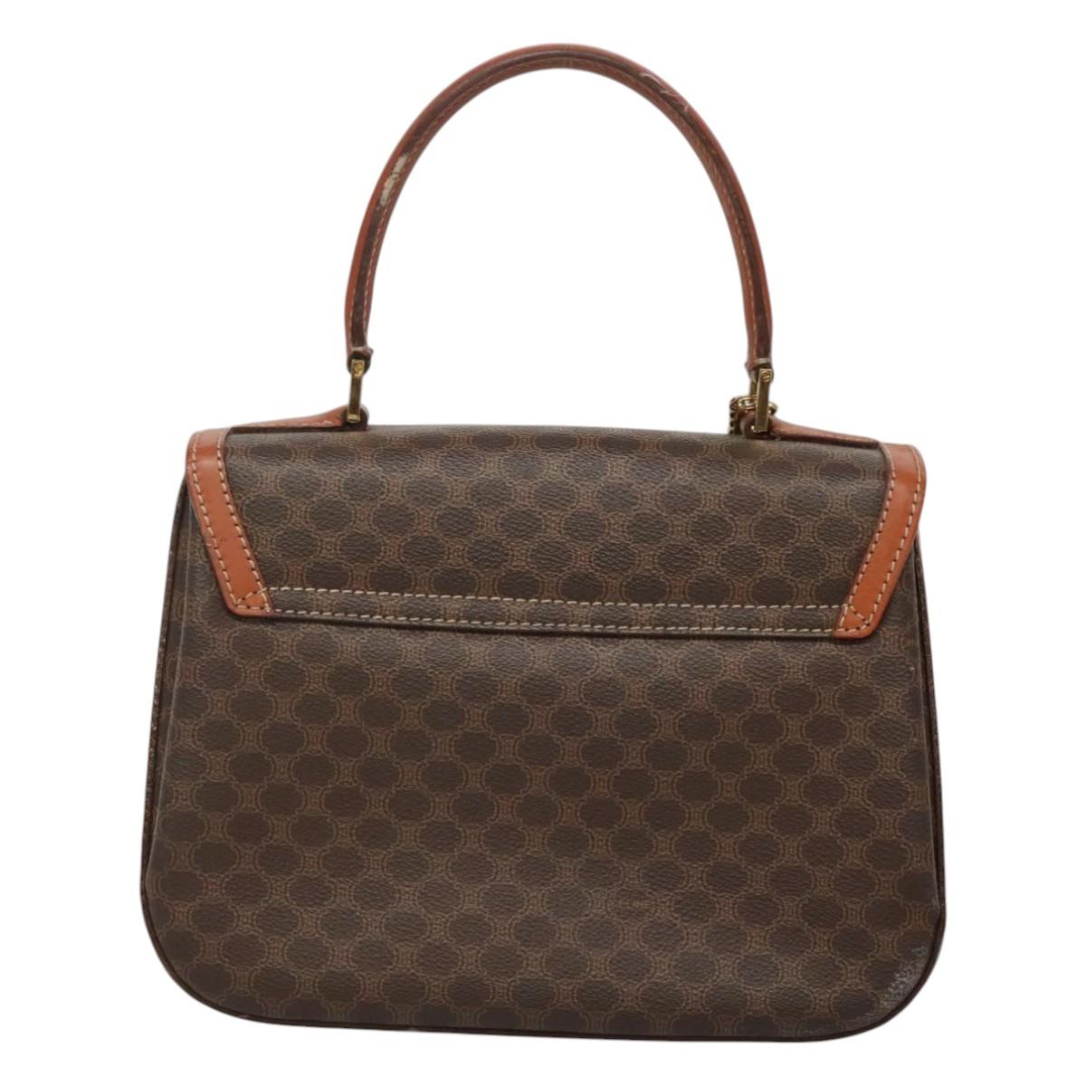 CELINE Macadam Canvas Hand Bag PVC Leather Brown Gold Auth BD1780