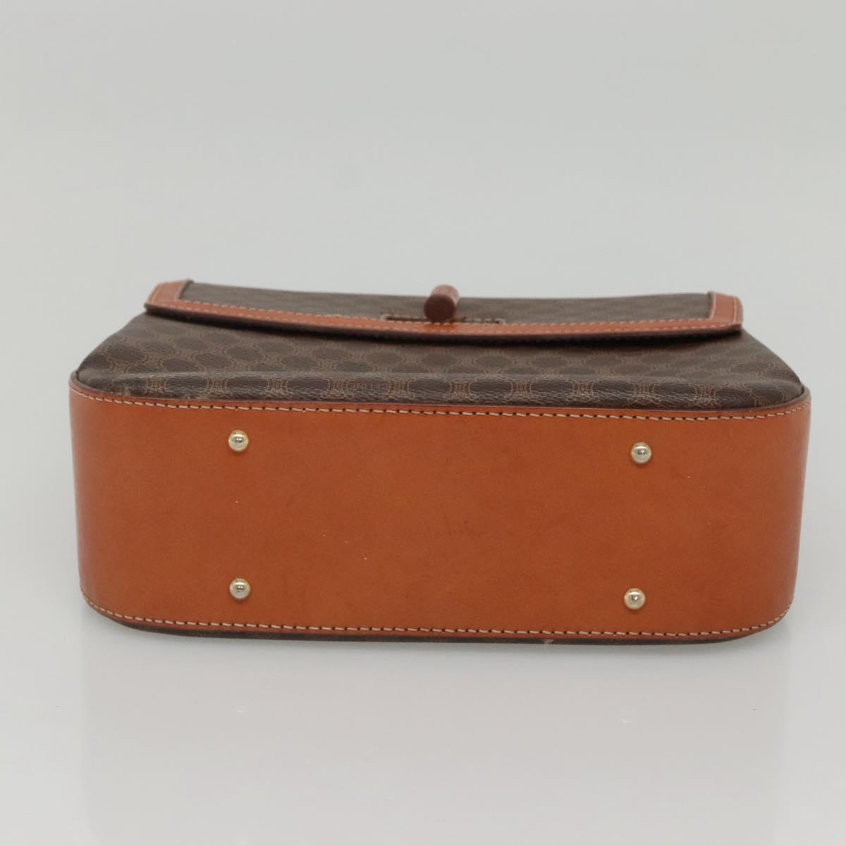 CELINE Macadam Canvas Hand Bag PVC Leather Brown Gold Auth BD1780