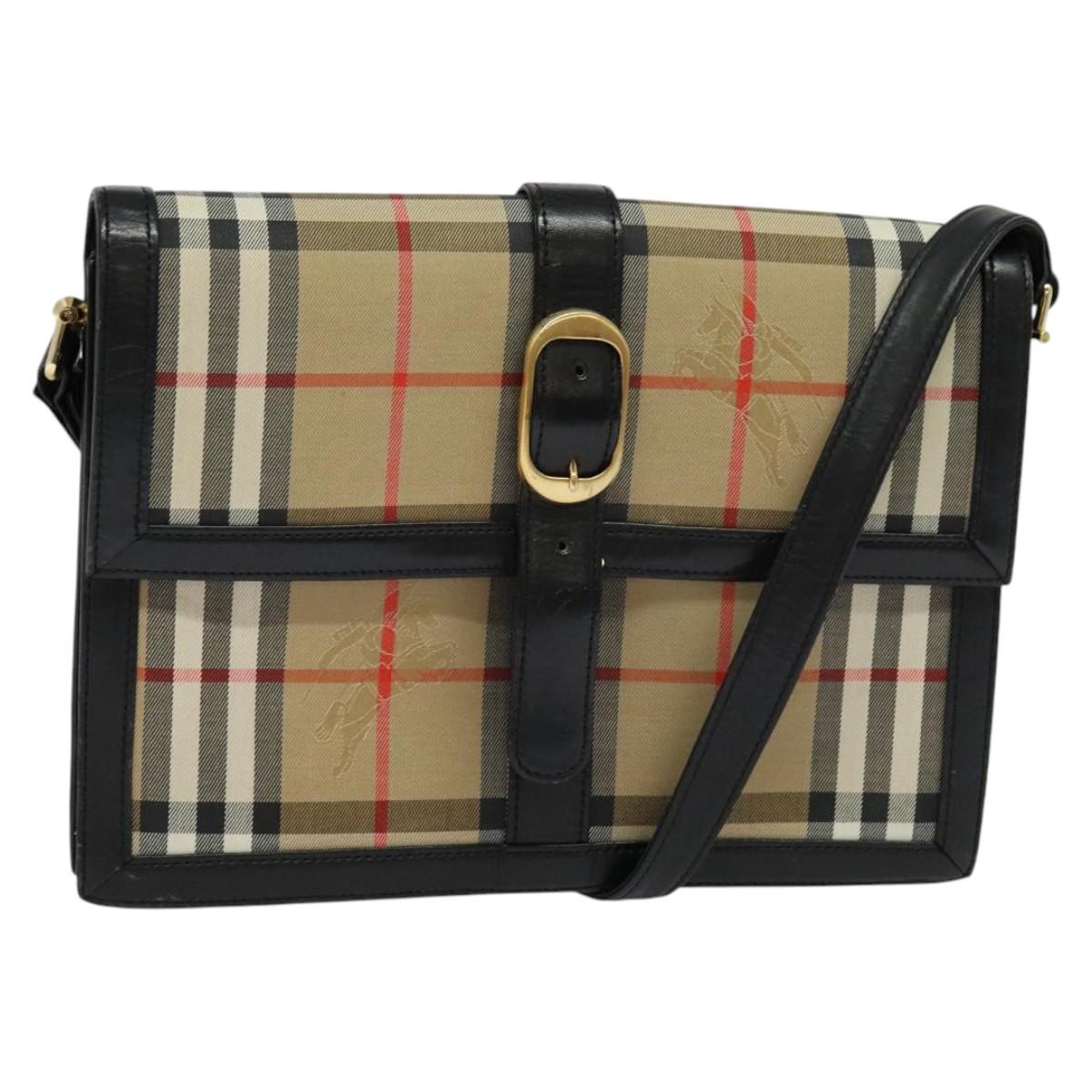 Burberrys Nova Check Shoulder Bag Canvas Beige Gold black Auth BD1811