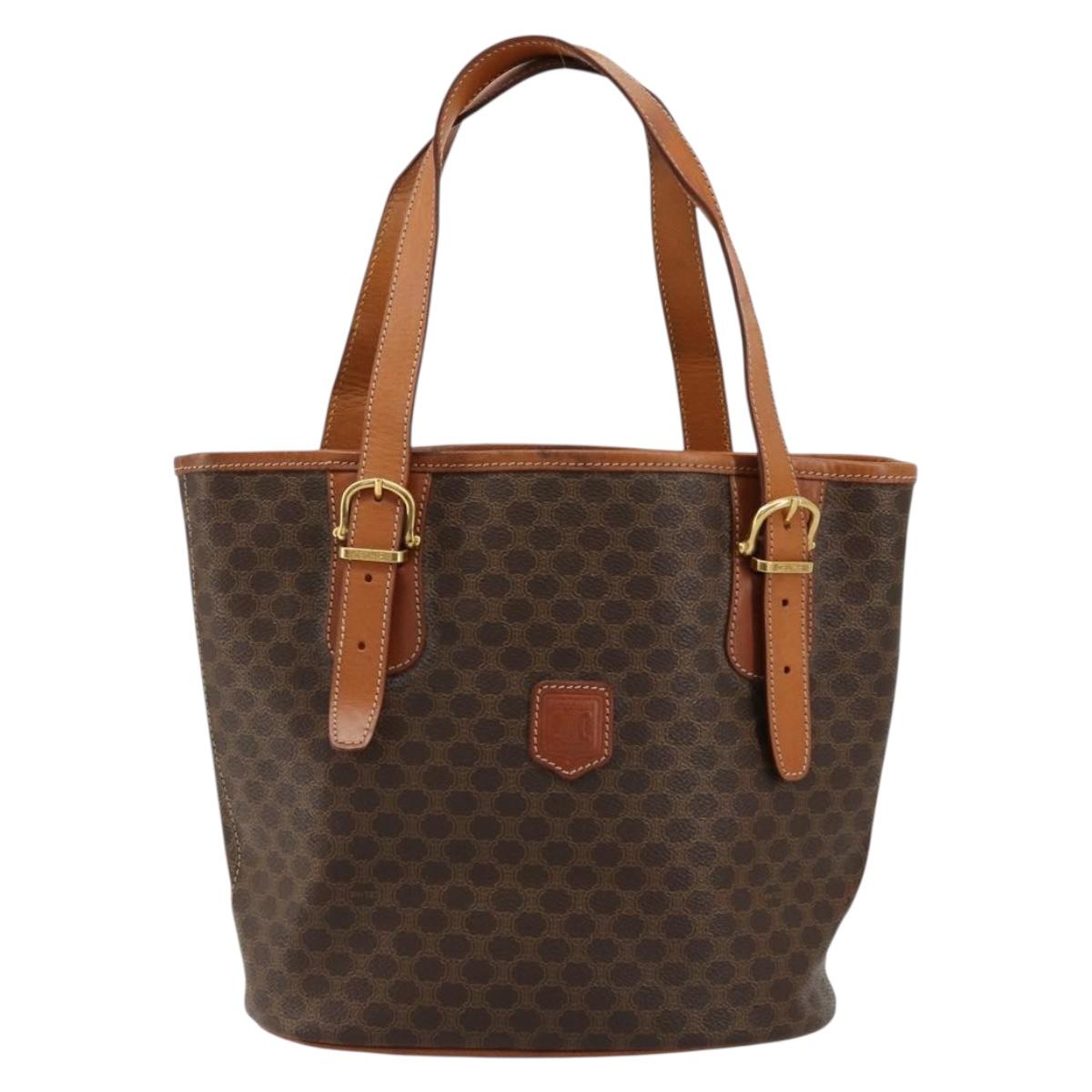 CELINE Macadam Canvas Tote Bag PVC Leather Brown Gold Auth BD1817