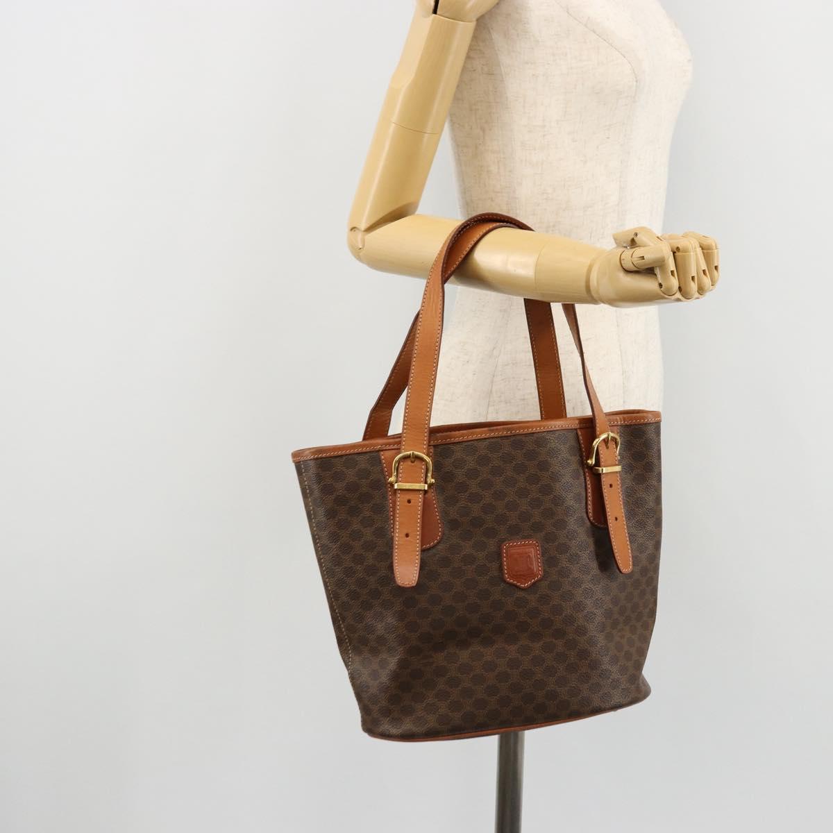 CELINE Macadam Canvas Tote Bag PVC Leather Brown Gold Auth BD1817