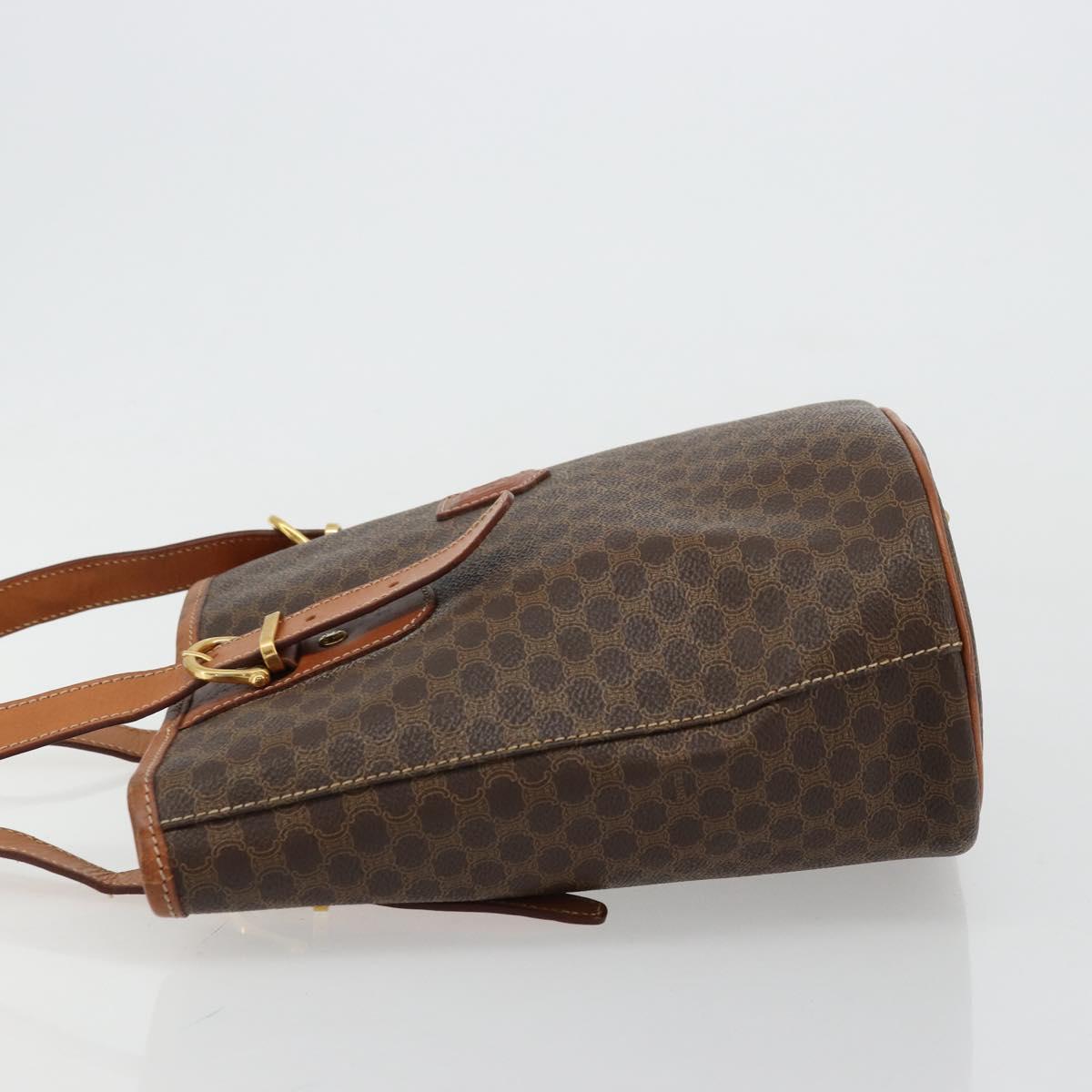 CELINE Macadam Canvas Tote Bag PVC Leather Brown Gold Auth BD1817