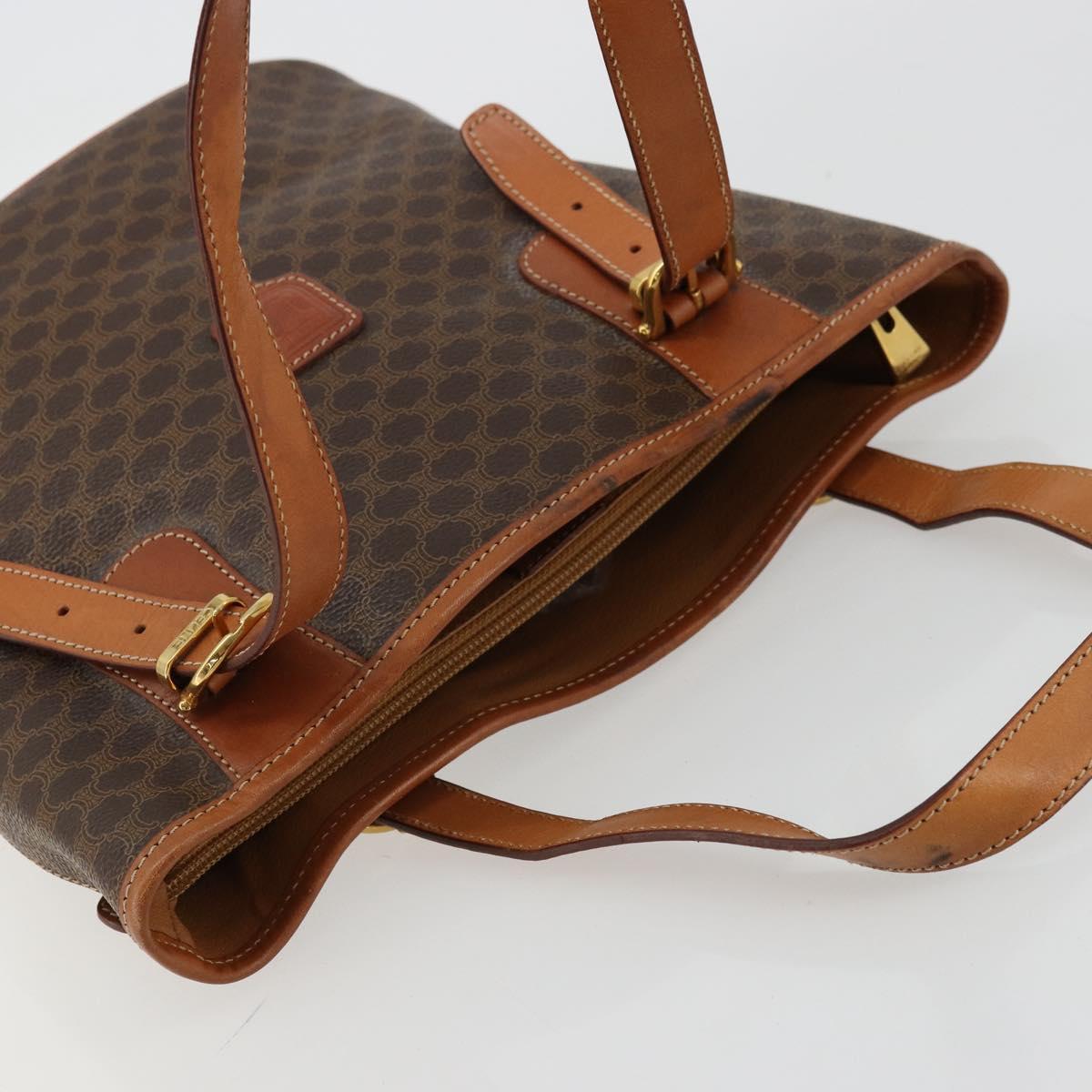 CELINE Macadam Canvas Tote Bag PVC Leather Brown Gold Auth BD1817