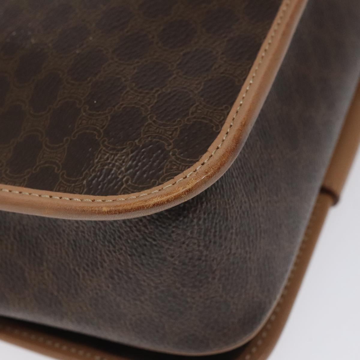 CELINE Macadam Canvas Shoulder Bag PVC Leather Brown Gold Auth BD184