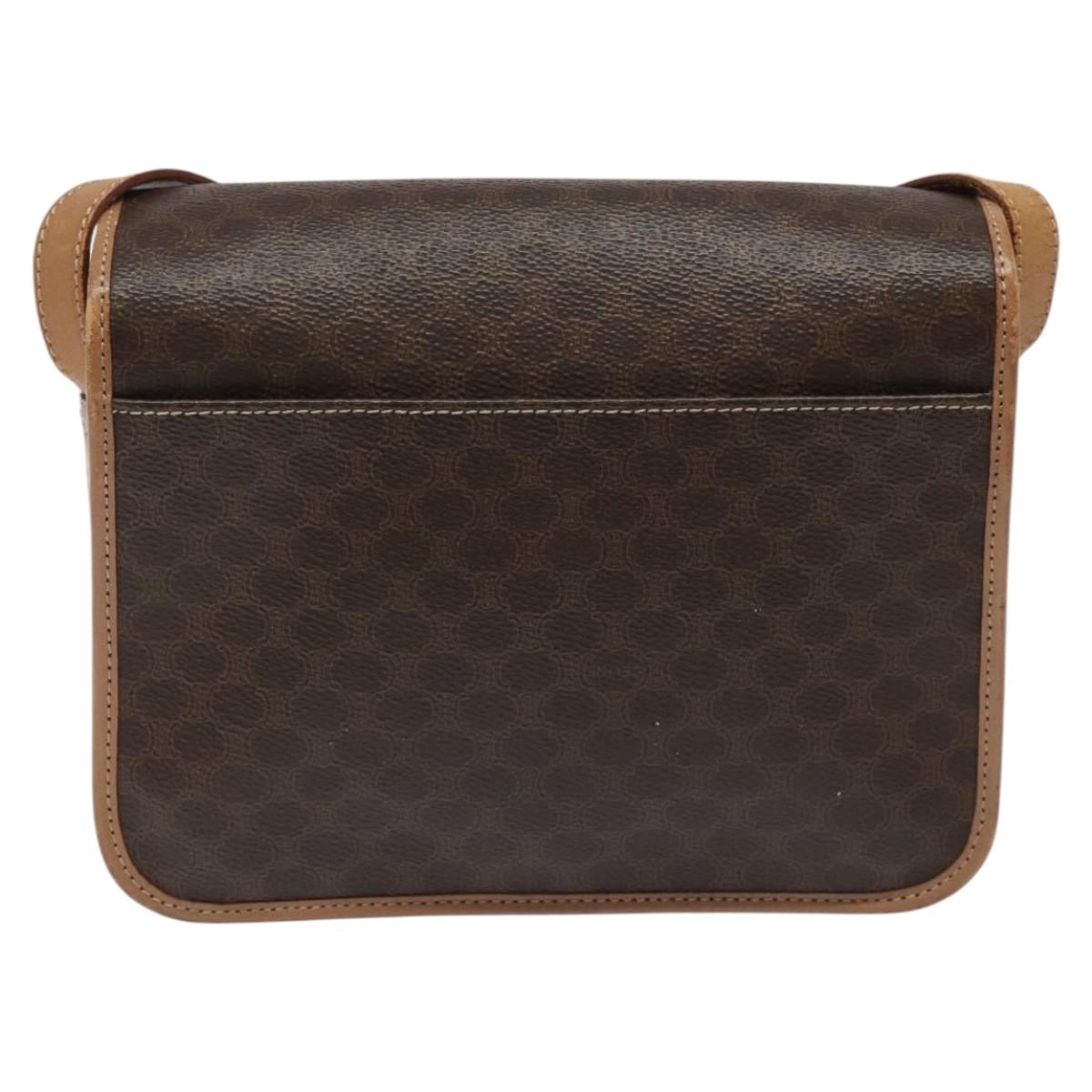 CELINE Macadam Canvas Shoulder Bag PVC Leather Brown Gold Auth BD184