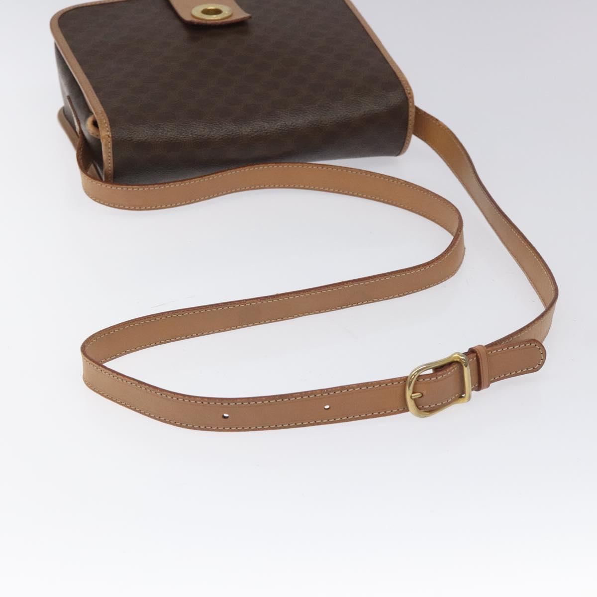 CELINE Macadam Canvas Shoulder Bag PVC Leather Brown Gold Auth BD184