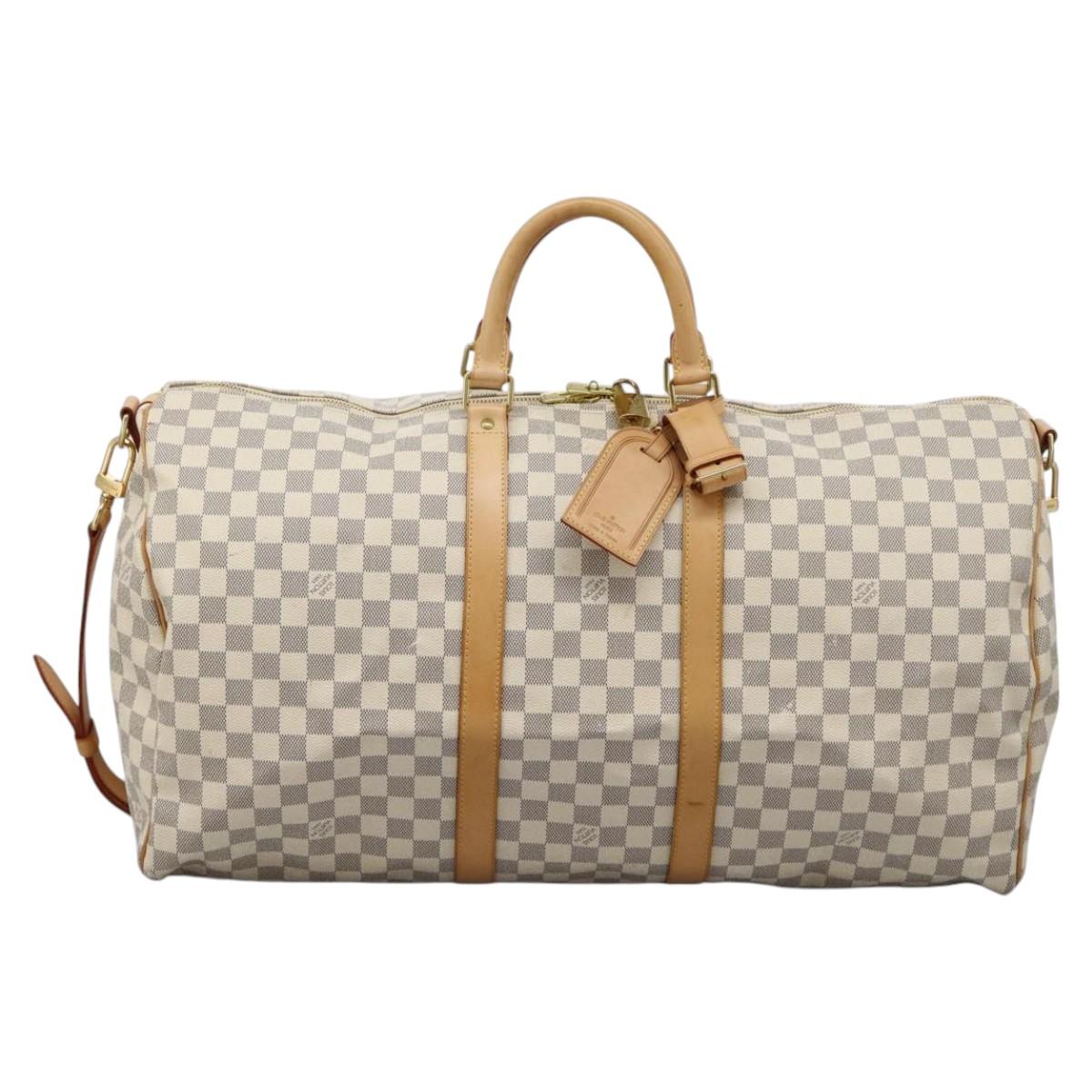 LOUIS VUITTON Damier Azur Keepall Bandouliere 55 Boston Bag N41429 Auth BD1851AV