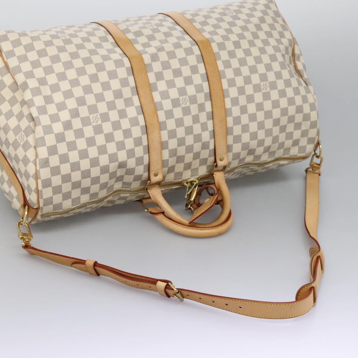 LOUIS VUITTON Damier Azur Keepall Bandouliere 55 Boston Bag N41429 Auth BD1851AV
