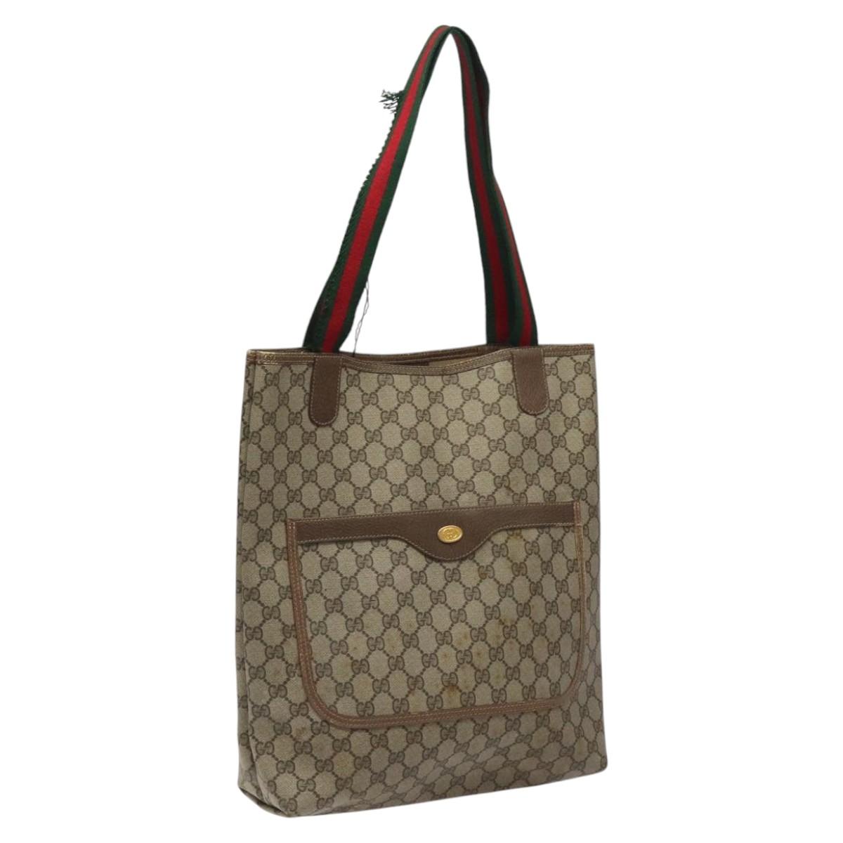 GUCCI GG Supreme Web Sherry Line Tote Bag PVC Beige Gold 39 02 003 Auth BD1863