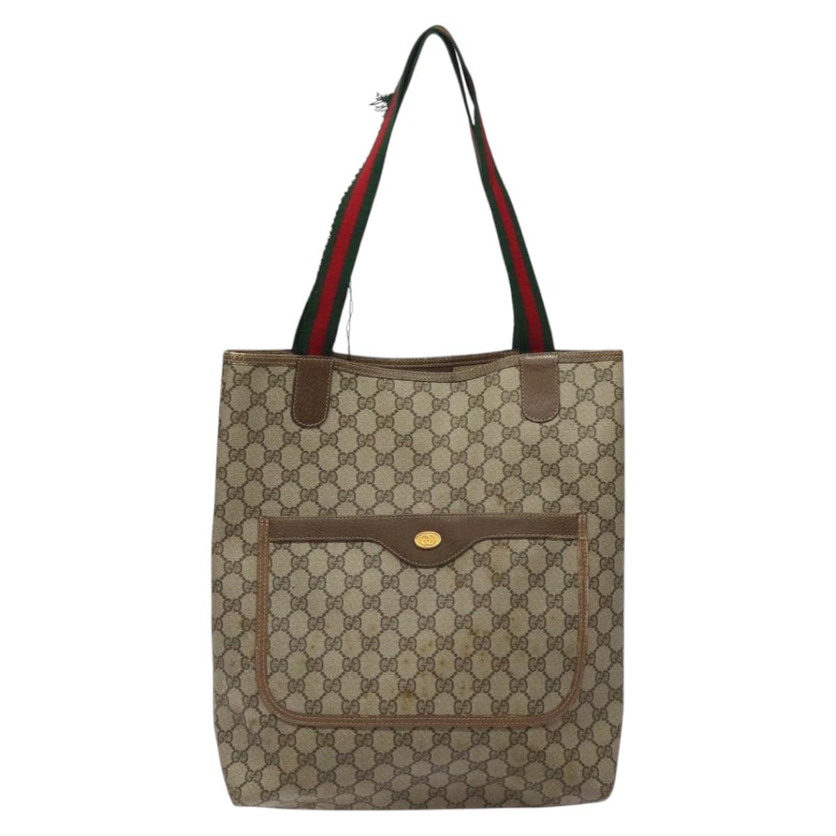 GUCCI GG Supreme Web Sherry Line Tote Bag PVC Beige Gold 39 02 003 Auth BD1863