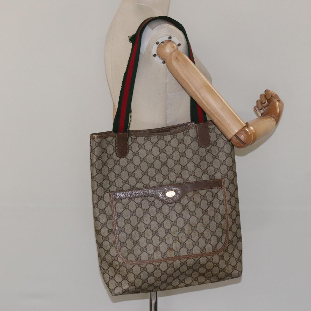 GUCCI GG Supreme Web Sherry Line Tote Bag PVC Beige Gold 39 02 003 Auth BD1863